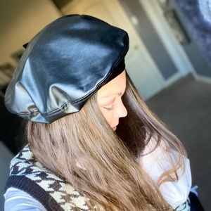 Black pleather beret